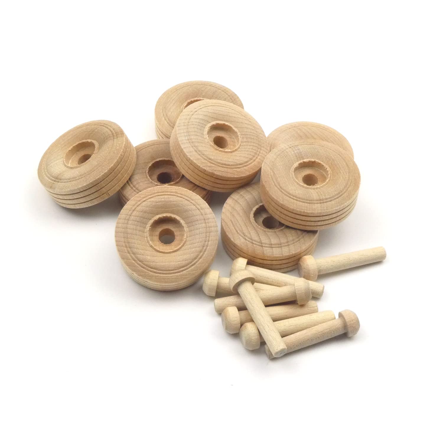 Oakcrafts 1.5" Wooden Treaded Wheels - Pack of 8 Including axles