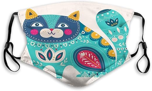 Cómoda máscara impresa, animal, gato sonriente con colorido diseño de