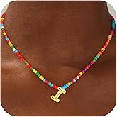 Fezodo Colorful Initial Necklaces for Girls Women Kids - Teen Girls Gifts Trendy Beaded Bubble Initial Letter Necklace Dainty Gifts Choker Necklace for Girl Jewelry