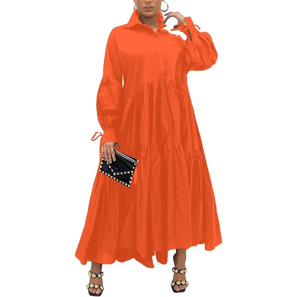 Womens Orange Mandarin Collar Dress Long Sleeve Evening Wear at Amazon  Women's Clothing store