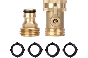 ORVELLA Garden Hose Quick Connector, Solid Brass Hose Connector with Shut Off Valve, 3/4 Inch GHT Universal Hoses Quick Connect Fittings, Leak Resistant For Faucet, Hoses & Watering Tools