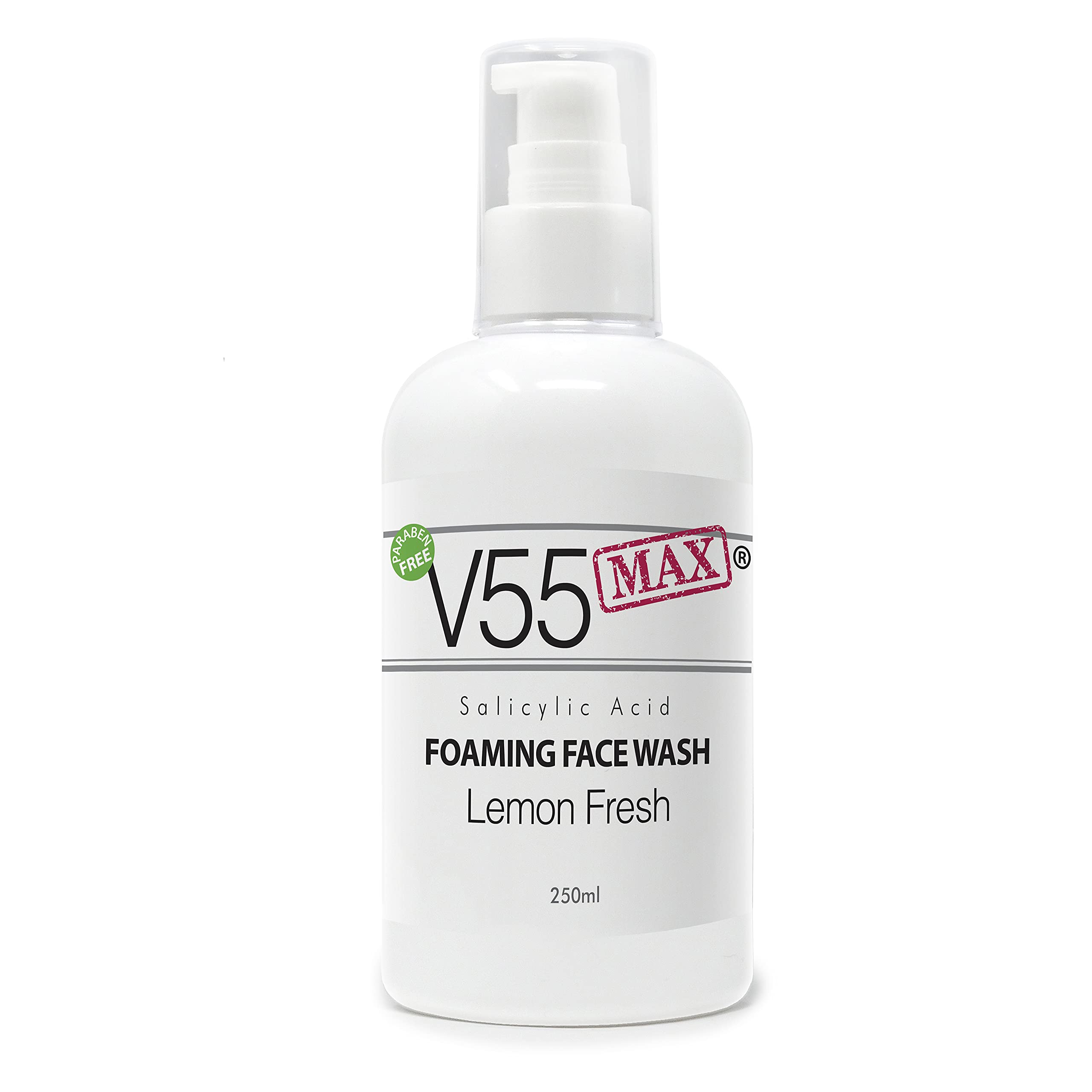 V55 MAX Salicylic Acid Face Wash Spot Treatment for Spots Blackheads Blemishes Problem Skin Suitable and Safe for those Prone to Acne - Paraben and Cruelty FREE - 250ml (Lemon Sorbet)