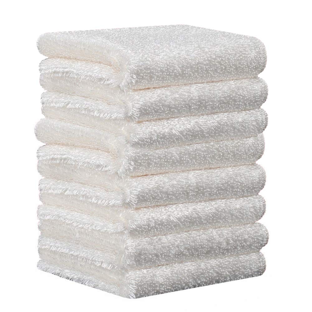 YUIP 8 Pcs Organic Bamboo Towels Scouring Pad Children's Hand Wipes Soft Towels Suitable for All people White