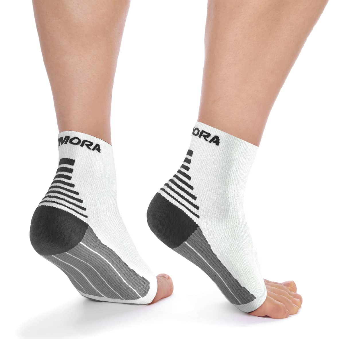 Rymora Foot Compression Socks Sleeves - Ease Plantar Plantar Fasciitis Discomfort and Foot Aches - Supports Heel, Arch & Ankle (One Pair) (White) (Extra Large: 29-33cm Arch Circumference) [XL]