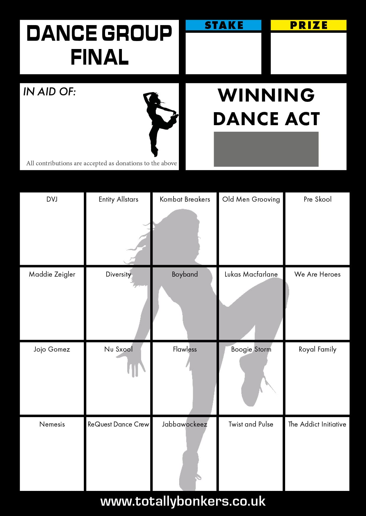 Totally Bonkers - Dance Group Fundraising Scratch Cards - 20 Square - A6 (148x105mm) -10 Pack - TB0029 - Blind Card