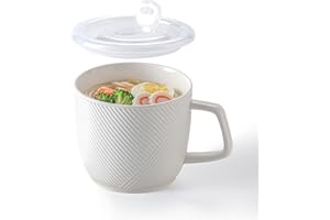 Adewnest Ceramic Soup Bowl with Lid & Handle: 32 oz Microwave Safe Food Container for Ramen Noodles Cereal Leftovers - Extra 