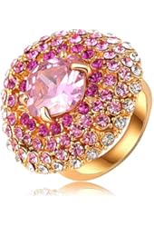 AnaZoz Jewelry Flower 18k Gold Plated Round Ring Austrian Crystals SWA Elements Women Rings