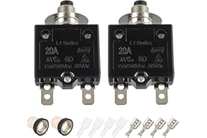 EPLZON 20A Manual Reset Push Button Circuit Breaker 125/250V AC 50V DC Thermal Overload Protector with Quick Connect Terminals and Waterproof Button Caps Assortment Kit(Pack of 2 pcs)