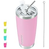 BJPKPK 20 oz Insulated Tumblers Stainless Steel Coffee Mug Tumbler Cups With Lid And Straw,Light Pink