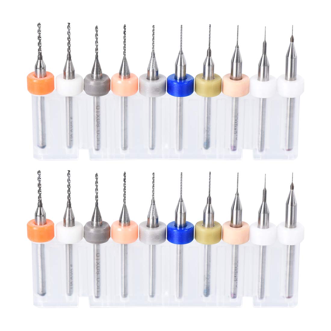 sourcing map PCB Drill Bits 0.2mm-1.1mm Tungsten Carbide Rotary Tool Jewelry CNC Engraving Print Circuit Board Micro Drill Bits 1/8 Inch Shank 2 Set (20 Pcs)