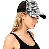 Bling Rhinestone Mesh Visor Cap, Canvas Baseball Cap for Women Adjustable Visor Hat Sparkle Denim Sun Hat Outdoor