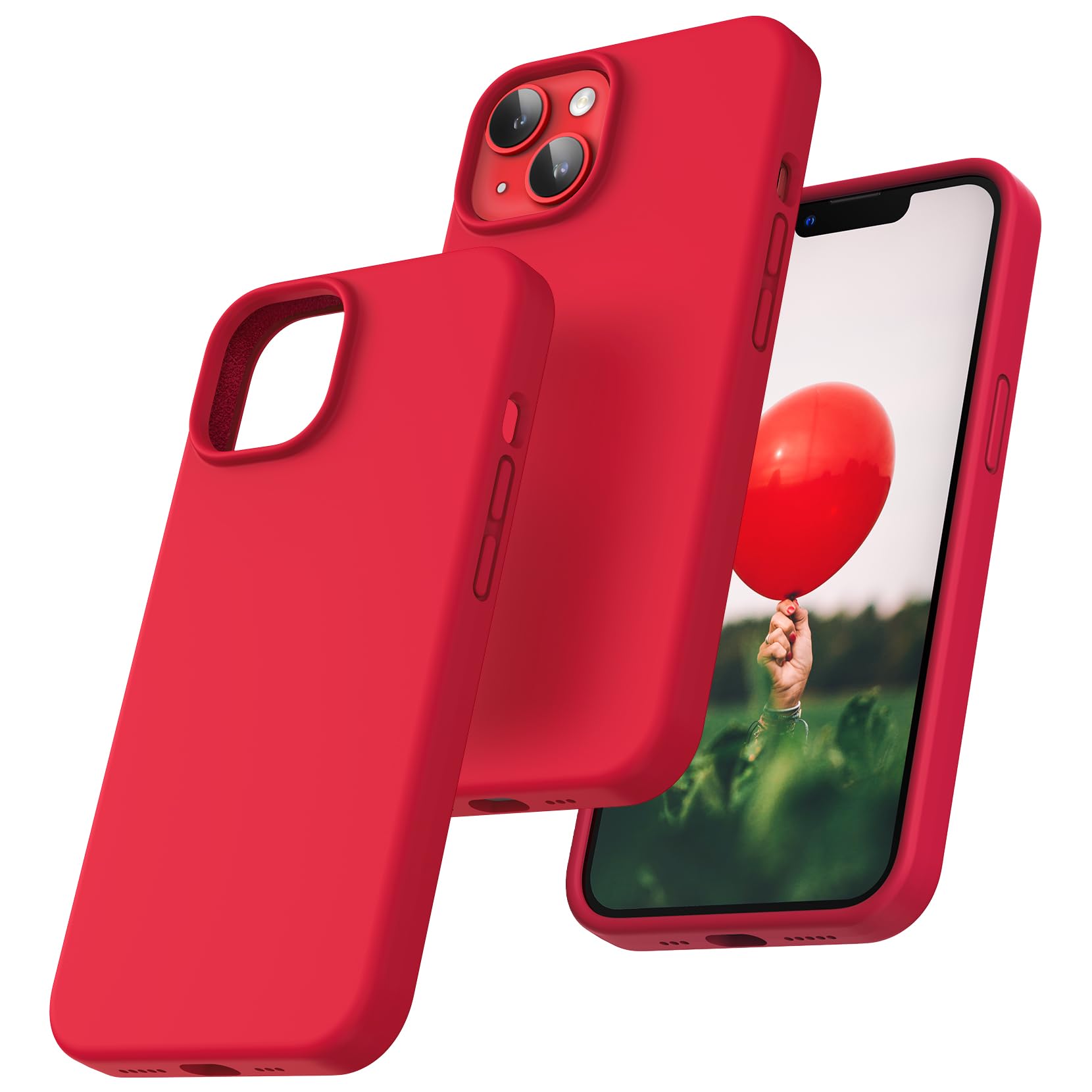 TOCOL Silicone for iPhone 14 Case 6.1-Inch, Liquid Silicone Multi-Color Slim Silky-Soft Touch Anti-Scratch Shockproof Protective Phone Cover, Red