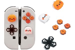 GeekShare Switch Accessories Cute Silicone Cross D-Pad Button Caps Set Joystick Cover - ABXY Key Buttons Sticker Spooky Gift Compatible with Switch/OLED Joysticks - Pumpkin & Ghost