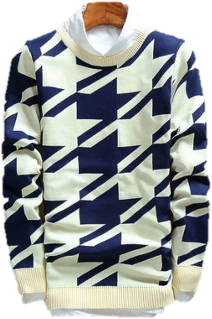 Amazon Sebles メンズ ニット セーター 長袖 Uネック 紺 赤 黒 白 4種類 カラー デザイン 千鳥 秋冬 15 Xl ホワイト セーター 通販
