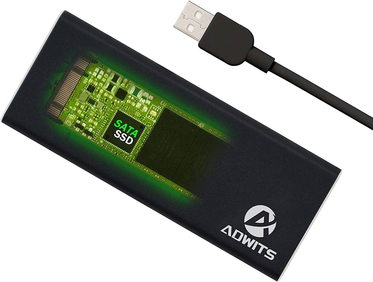 ADWITS USB 3.2 5Gbps UASP to M.2 SATA SuperSpeed Adapter, External Enclosure Case Compatible with SATA-based 2230/2242/2260/2280 Key B or B&M SSD - Black