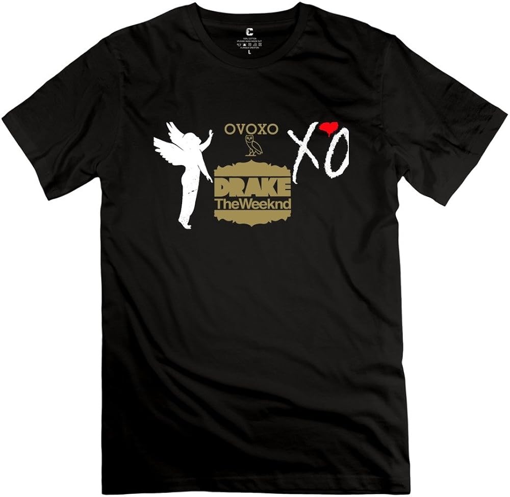 TASY Men's Drake Ovoxo Owl Ovoxo OVO Logo 100 Cotton TShirt Black