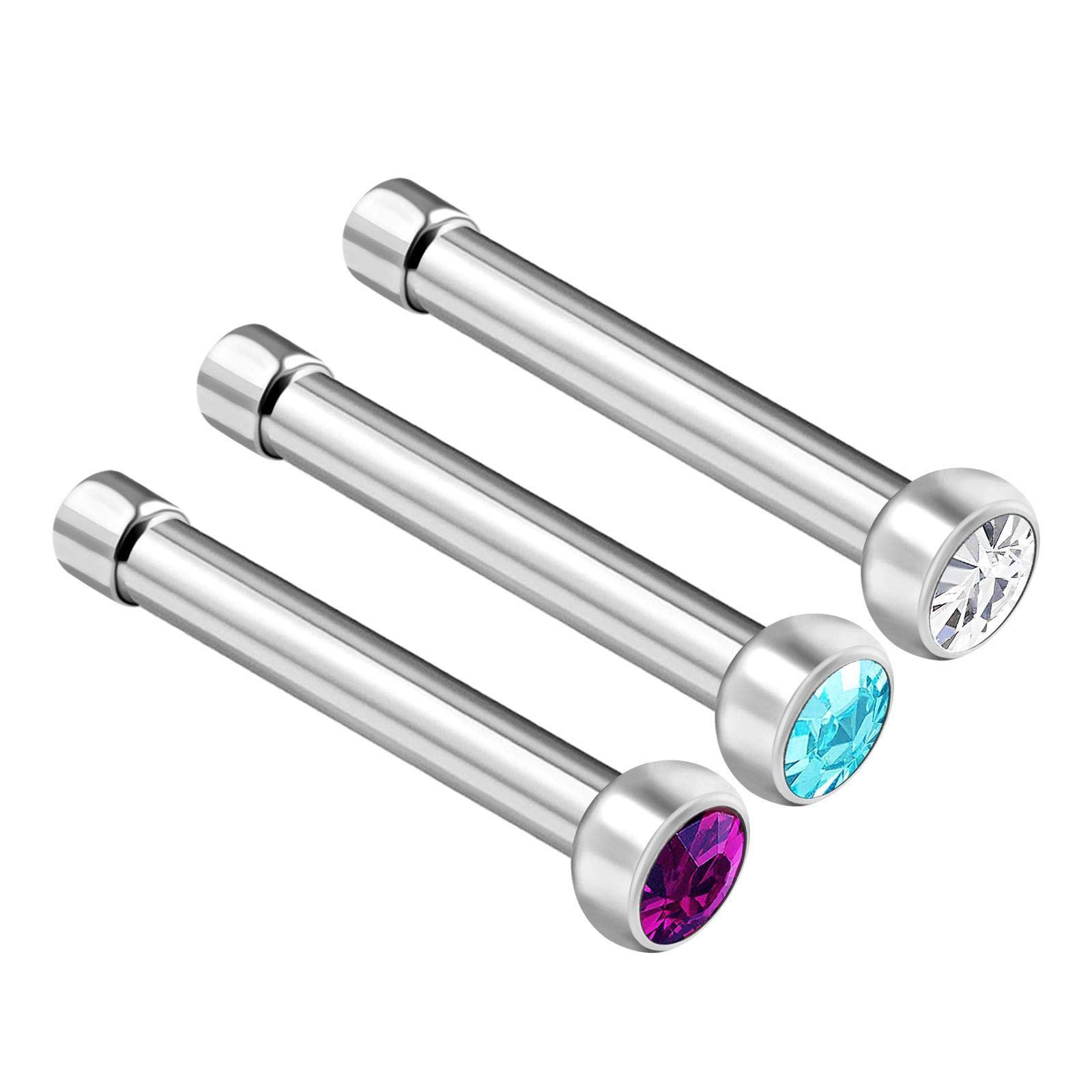 3 x Surgical Steel Stud Earrings 18g Gauge 1mm Clear Aquamarine Crystals