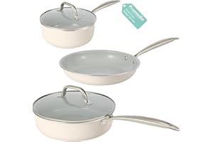 5PC Induction Cookware Set with Tempered Glass Lids, Ultra Nonstick Pots and Pans Set with Stainless Steel Handle, Oven Safe 