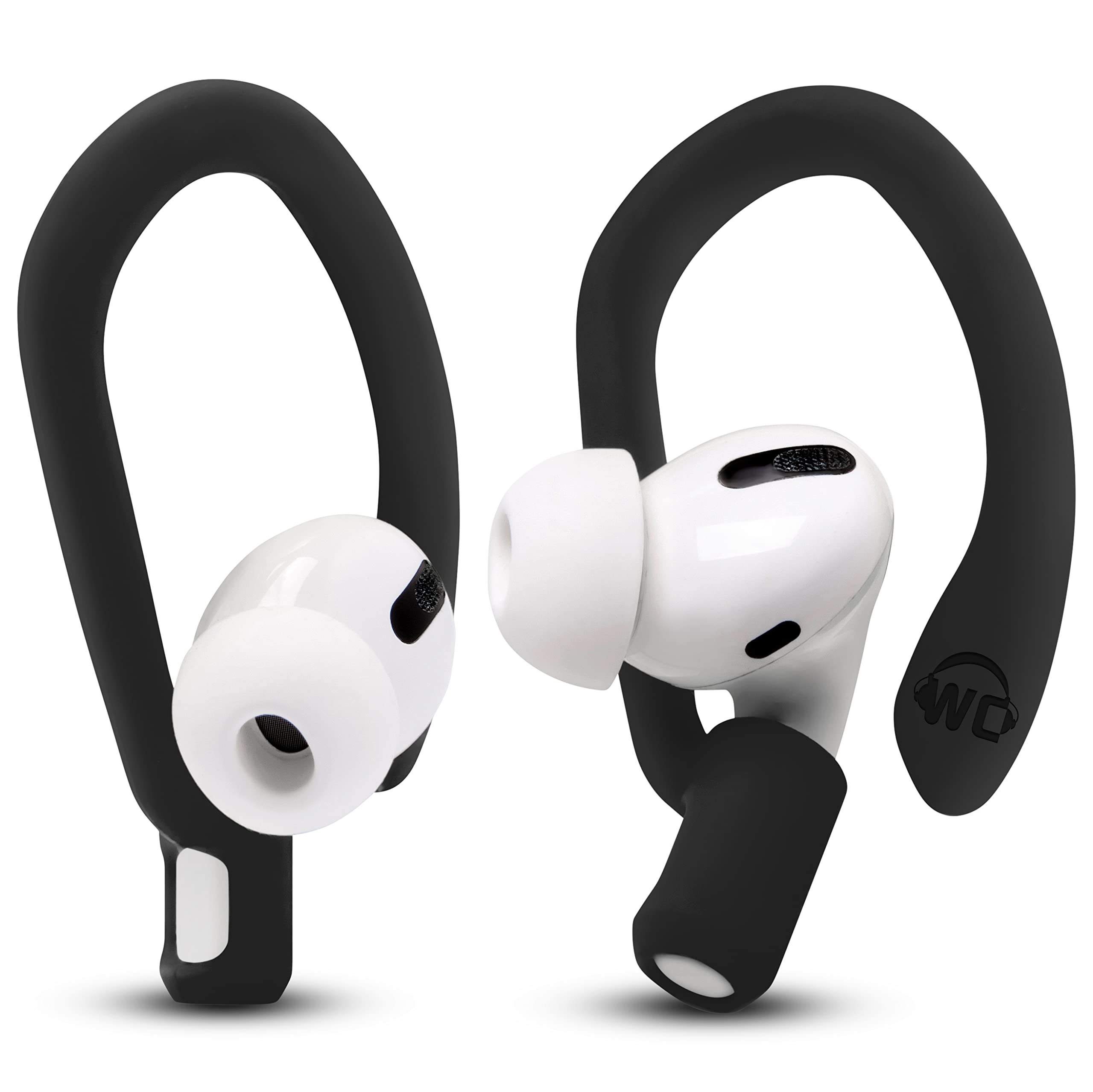 WC HookZ - Patented Upgraded Over Ear Hooks for AirPods Pro 1, 2 & AirPods 1, 2 & 3- Two Size Pairs Included in Package, Unique Left & Right Hook, Made by Wicked Cushions | Pitch Black