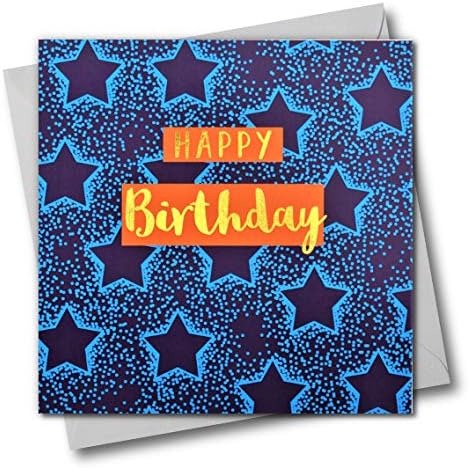 Claire Giles Greeting Cards, Happy Birthday Card, Blue Stars Design Greeting Card, Text Foiled in Shiny Gold