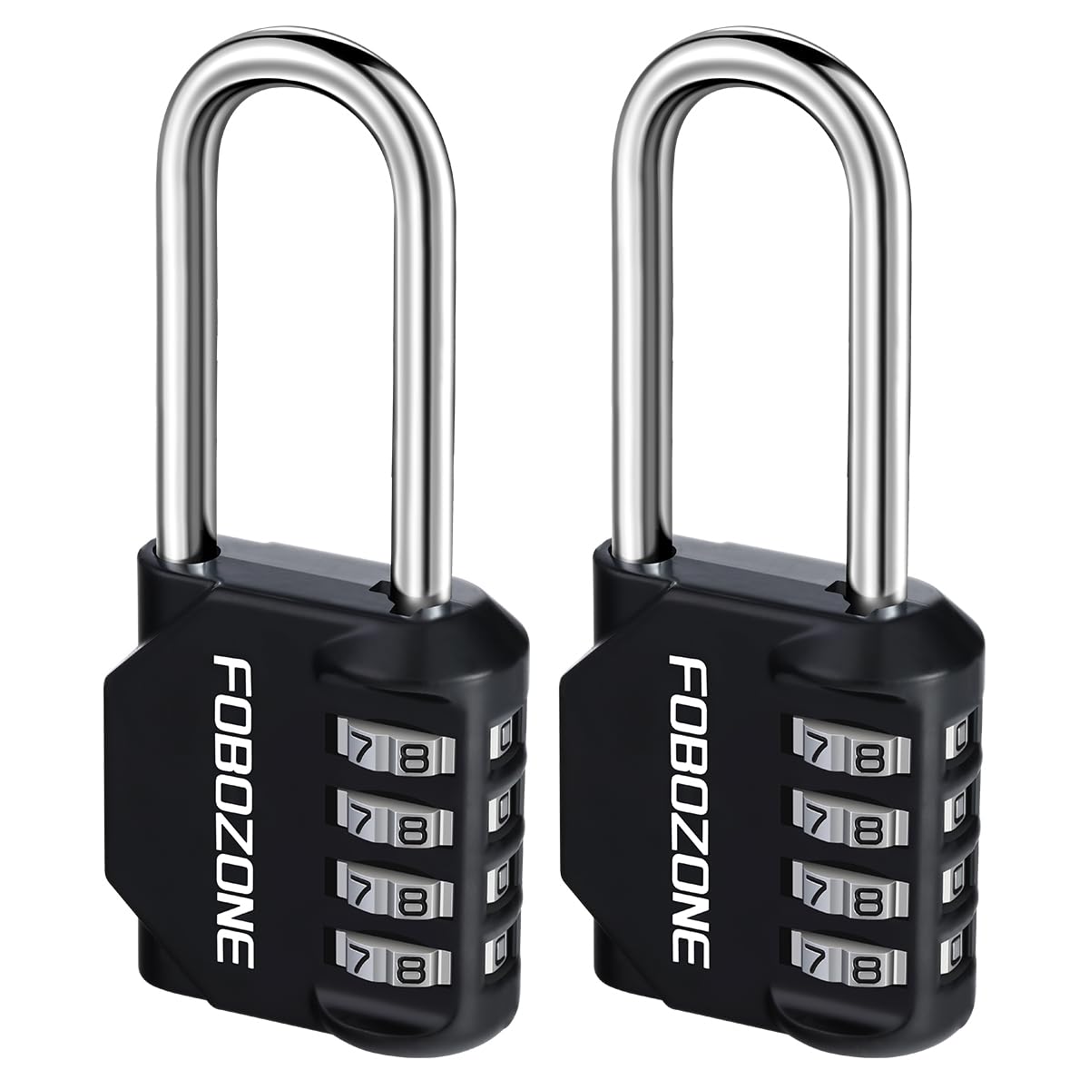 FOBOZONE Combination Padlock, 4 Digit Outdoor Waterproof Resettable Code Padlock,for Gym Locker, Cabinet,Shed, Hasp,Gate, Tool Box,School Locker Lock (L Black 2 Pack)