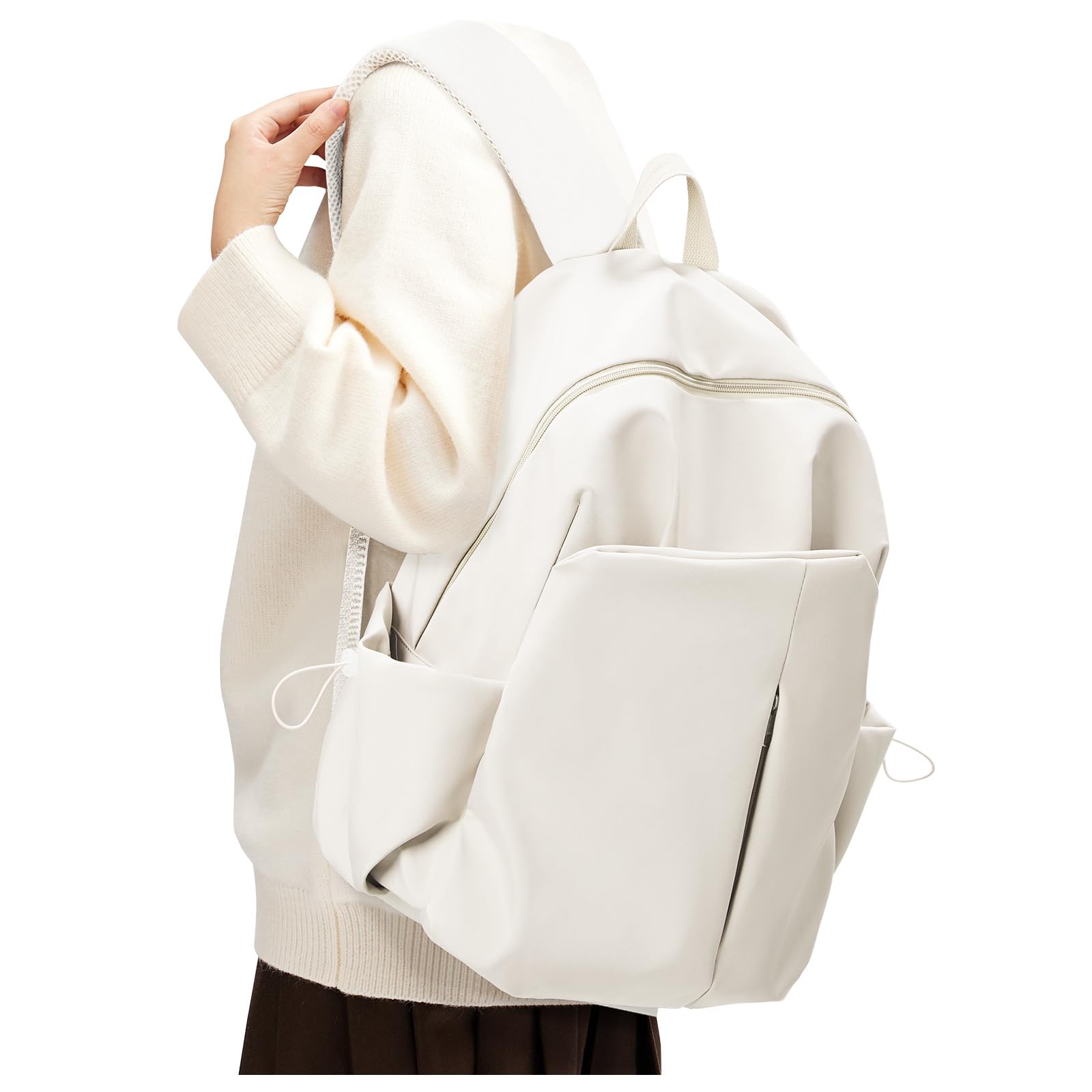 Photo 1 of Beige School Backpack for Girls Women Waterproof High School Book Bag Cute Backpack for Men Teens Boys, Lightweight Simple Middle School Back Pack Daypack