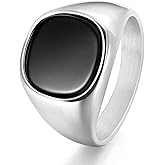 TRUMIUM 18K Gold Plated Signet Rings for Men Women Black Onyx inlay Silver Gold Wedding Bands Lightweight Thick Statement Ring Comfort Fit Size 7-13