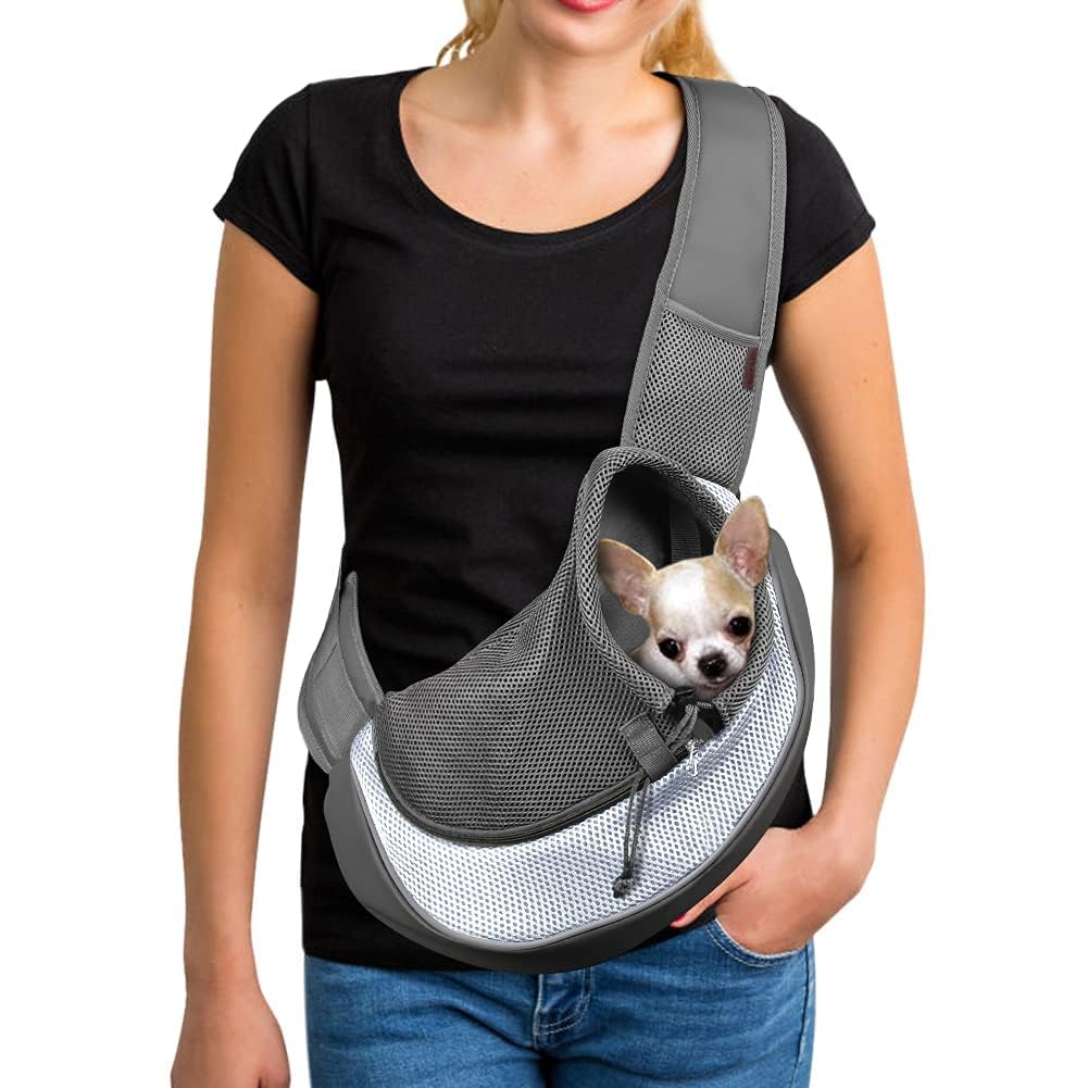 Photo 1 of YUDODO Pet Sling Carrier for Small Dogs & Cats – Hands-Free Puppy Carrier with Safety Hook, Large Zipper Pocket, Soft Breathable Mesh, Adjustable Strap & Reflective Strip (Gray 1.0 S)