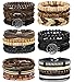 LOLIAS 24 Pcs Woven Leather Bracelet for Men Women Cool Leather Wrist Cuff Bracelets Adjustable