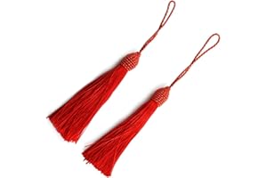 Makhry 20pcs 15.5cm/6 Inch Silky Floss Bookmark Tassels with 2-Inch Cord Loop and Small Chinese Knot for Jewelry Making, Souvenir, Bookmarks, DIY Craft Accessory (Red)