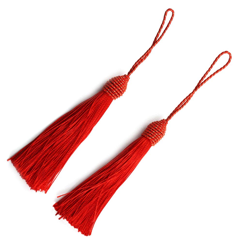 20pcs 15.5cm/6 Inches Silky Floss Bookmark Tassels with 2-Inch Cord Loop and Small Chinese Knot for Jewelry Making, Souvenir, Bookmarks, DIY Craft Accessory (Red)