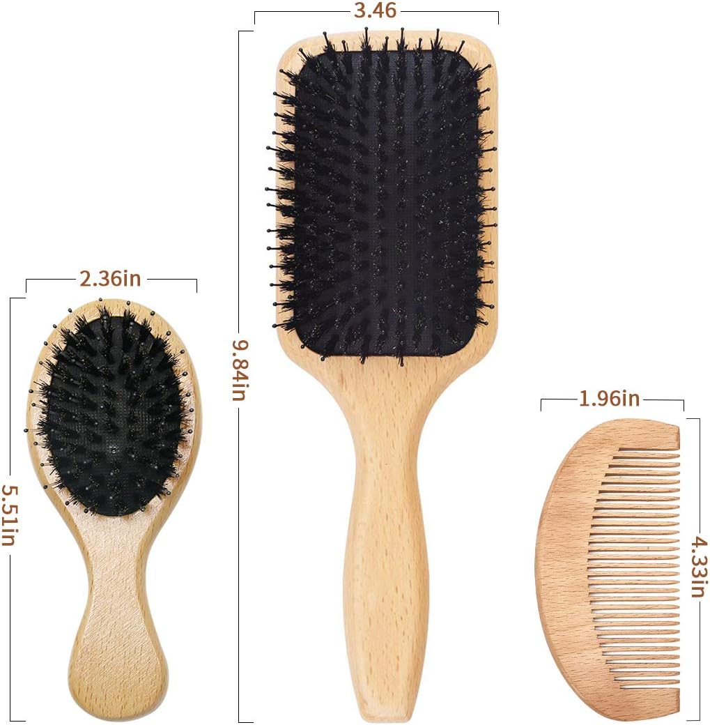 Boar Bristle Hair Brush for Women Kids 4PCs Gift set - Image 3