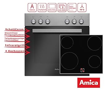 Einbauherd Set Glaskeramik Kochfeld Edelstahlrahmen Grill Umluft 65l