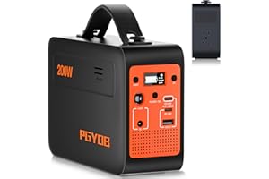 PGYOB 200W Portable Power Station, 102.4Wh/32000mAh Outdoor Solar Generator Backup LiFePO4 Battery Power Pack with AC/DC Outlet, In/Output PD 60W USB-C Outlet for Home, Camping, RV, Blackout, CPAP
