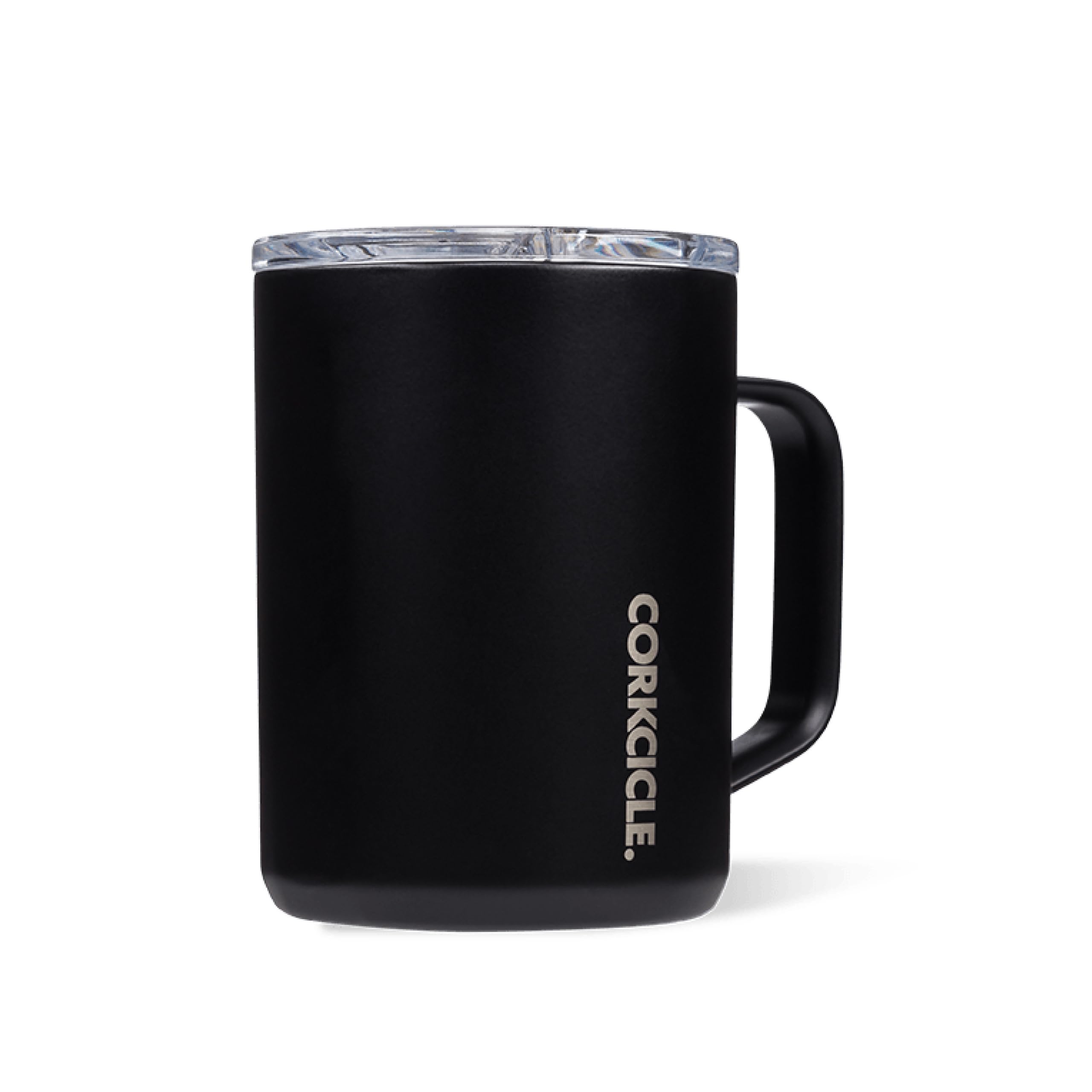 Corkcicle Origins Travel Coffee Mug - Triple Insulated Stainless Steel Cup with Handle for Tea, Hot Chocolate, Coffees, & More - Spill Proof, Reusable, Dishwasher Safe - Matte Black, 475ml/16oz