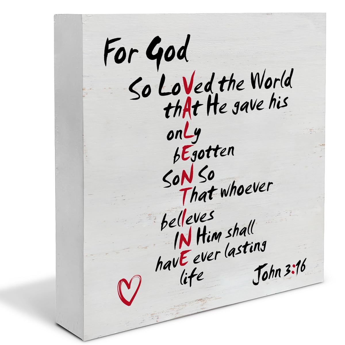 Photo 1 of Christian Valentines Decor, Rustic John 3:16 Bible Verse Scriptures Wooden Sign Home Tabletop Shelf Desk Decoration Valentines Day Decor