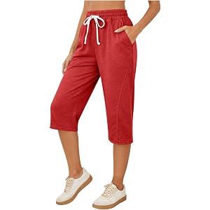 Workout Capri Pants for Women, Drawstring Cropped Sweatpants Loose Summer Capris Running Casual 3/4 Pant with Pocket