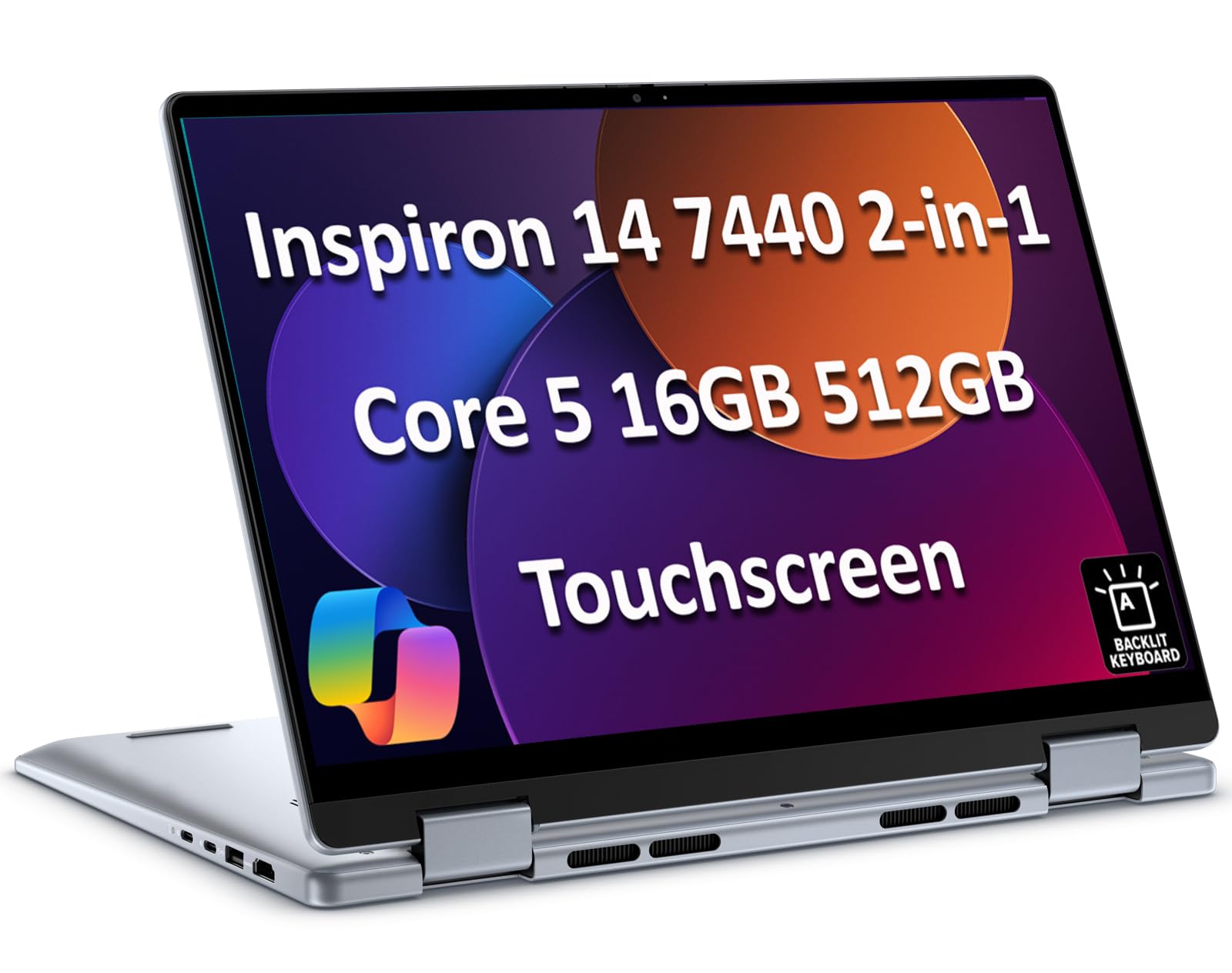 Dell Inspiron 14 7440 2-in-1 Laptop (14" FHD+ Touchscreen, Intel Core 5 120U (> i7-1355U), 16GB DDR5, 512GB SSD), for Designer, Creator, 10-Hr Long Battery Life, Backlit, Win 11 Pro w/ AI Copilot