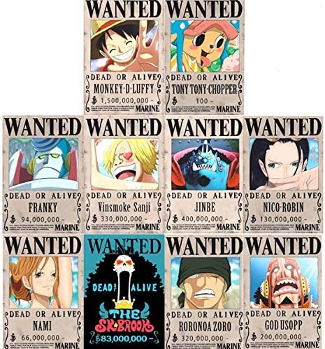 Amazon Com Rgf New Edition One Piece Pirates Wanted Posters Straw Hat Pirates Crew Luffy Chopper Zoro Nami Usopp Sanji Jinbe Franky Brook Robin 10pcs Bronze Posters Prints