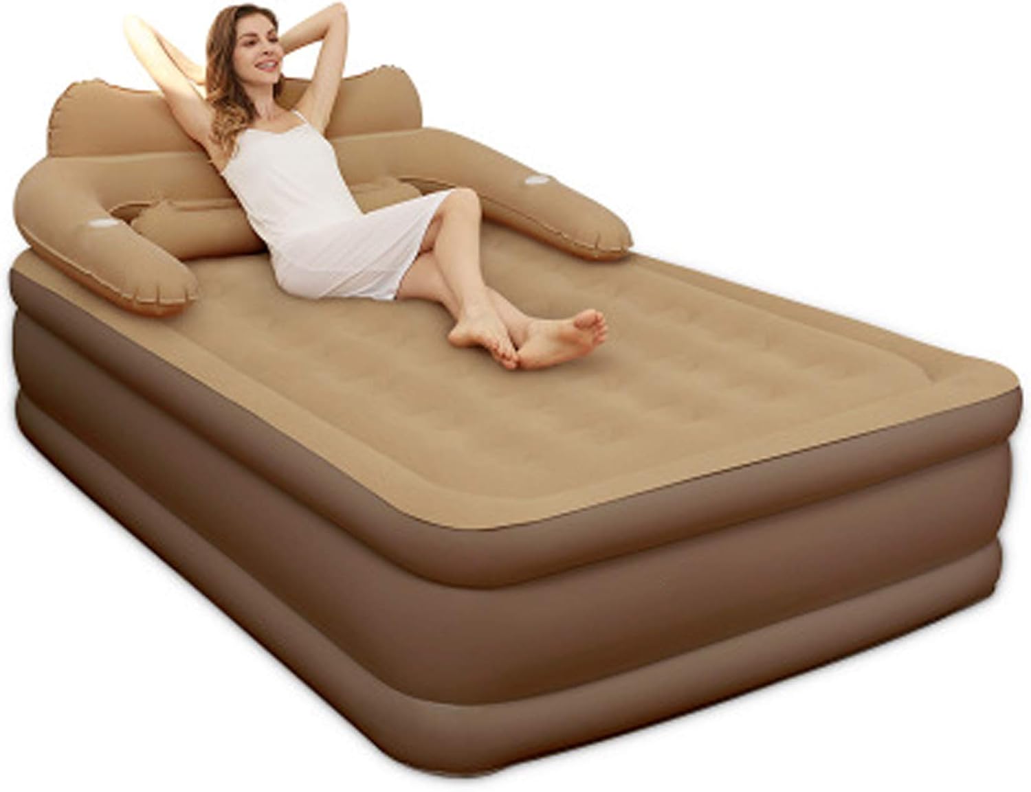 Luxury Air Bed with USB Rechargeable Pump Double Queen Elevated Inflatable Air Mattress with 2