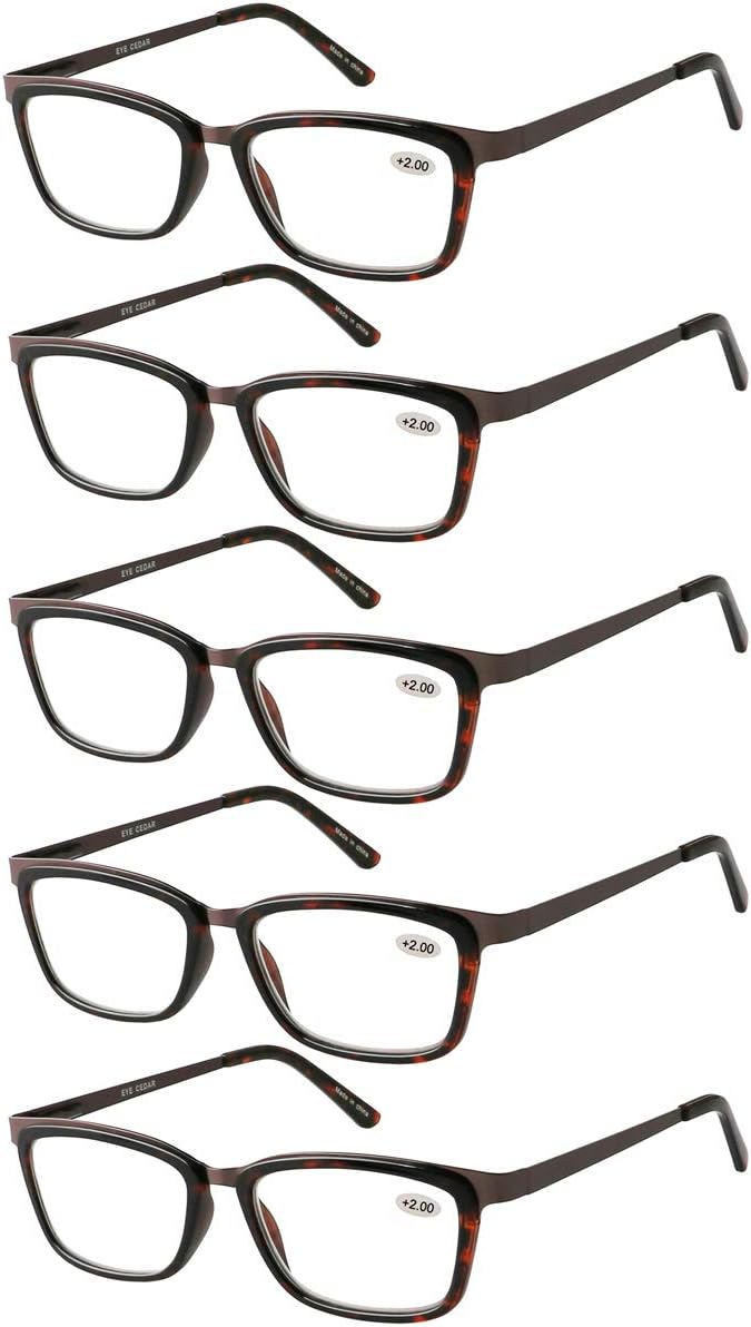 Eyecedar 5-Pack Reading Glasses Women Tortoise Metal Frame Spring Hinges Stainless Steel Material Include Cloth Pouch Readers +2.50