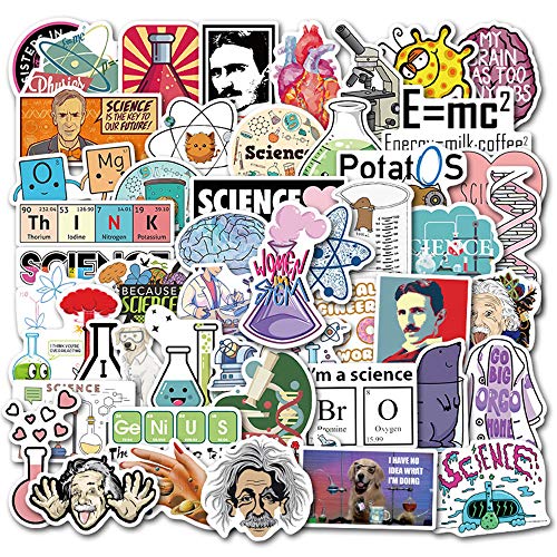 50pcs Laboratory Physics Chemistry Graffiti Stickers Science Einstein for Suitcase Skateboard Guitar Travel Case Door Decals Water Bottle Laptop Luggage Car Bike Clings Super Waterproof (Laboratory)