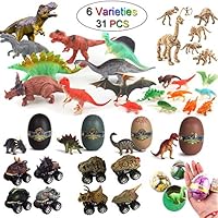 The Ultimate Dinosaur Toys Bundle 28 PCS Creative Gifts For Kids 7" Large &Mini Dinosaur Figures T-rex,Pterosaurs,Brachiosaurus,Triceratops,velociraptor/Dinosaur Car/Skeleton Party Favors