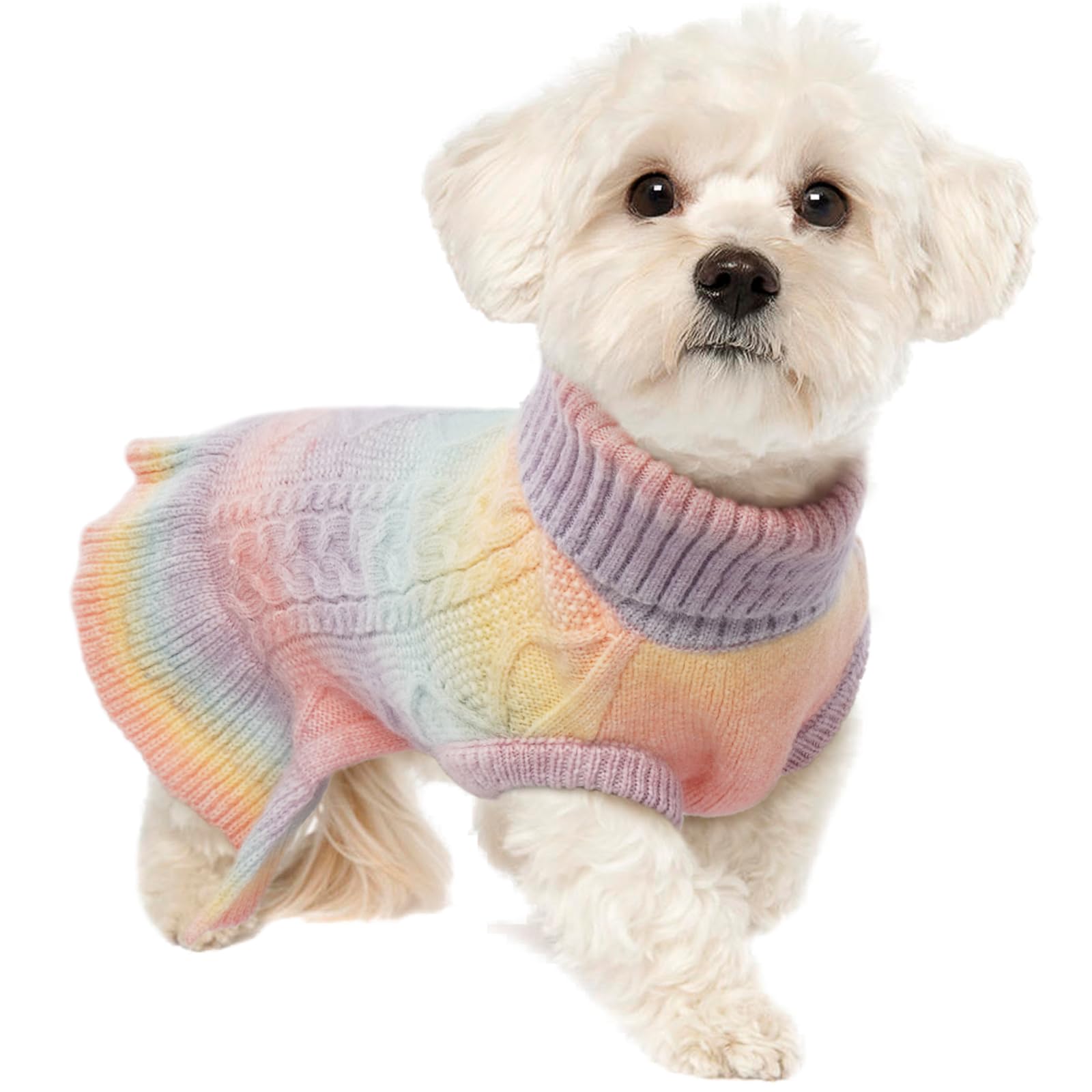 Lelepet Turtleneck Large Dog Jumper, Fall Winter Warm Dog Pullover Sweater Dress, Puppy Christmas Sweater for Girls, Knitwear Cold Weather Apparel Knit Pet Clothes for Dachshund, Shih Tzu, Rainbow L — image 1