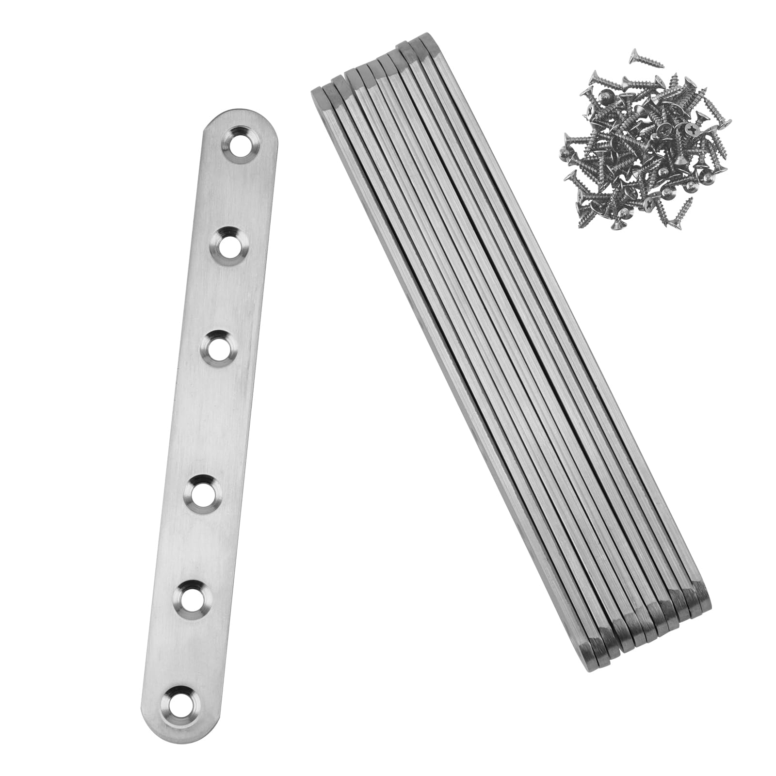 ZOENHOU 12 Pieces Flat Connectors Stainless Steel Wood Connectors Flat Connector 153 mm x 20 mm Perforated Plate 3 mm Thick Metal Connector Flat Wood Connector with 72 Screws for Furniture Cabinets