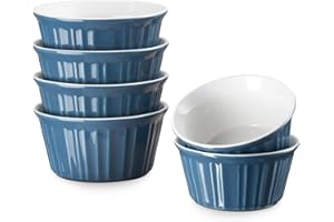 LIFVER 6 oz Porcelain Ramekins Bowls for Souffle, Creme Brulee, Classic Style Ramekins for Baking Oven Safe, Set of 6, Airy Blue