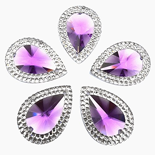 succi shan 18x25mm 50pcs Loose Beads Drop Shape Rhinestones with Silver Edge Gems Stones and Crystals Wedding Decoration Sew-On for Stick-On Dance Costumes Shoes Bag Sewing 2 Holes (Purple) - Thumbnail 2