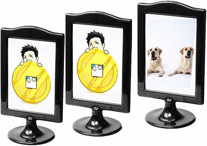 3 Pack Black Self Standing Photo Frame,Each Frame Holds 2 Pictures,Sign Holder 4x6"Pedestal Photo Frame with Inserts & Base,2 Sided Frame for Vertical Display Postcards,Tickets,Family Photo Frame