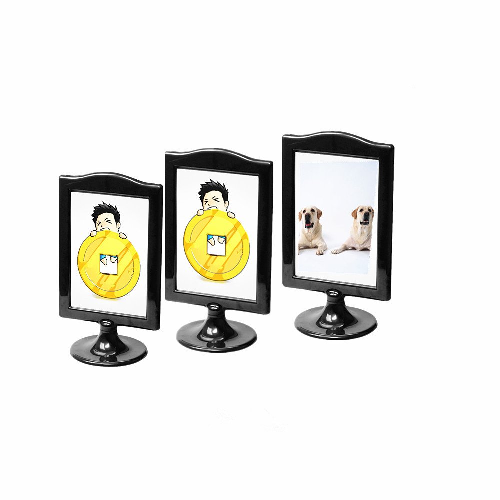 3 Pack Black Self Standing Photo Frame,Each Frame Holds 2 Pictures,Sign Holder 4x6"Pedestal Photo Frame with Inserts & Base,2 Sided Frame for Vertical Display Postcards,Tickets,Family Photo Frame