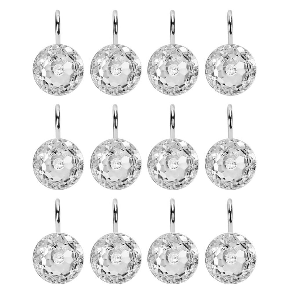 Cabilock 24pcs Shower Curtain Hooks Acrylic Crystal Bathroom Decorative Hooks for Shower Curtains Easy to Install and Use